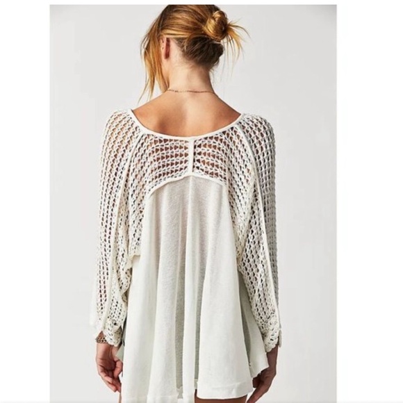 BEAUTIFUL Free People Castaway crochet sleeve top ivory women’s small oversized - Picture 12 of 13